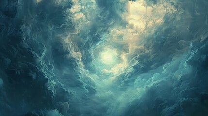 Mysterious portal surrounded by swirling clouds and shimmering light, hinting at the possibility of other dimensions and realms