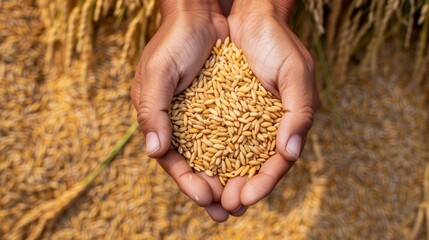 Hands holding wheat grains