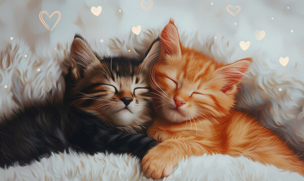 Orange and Black Kittens Cuddling on Fluffy Blanket

