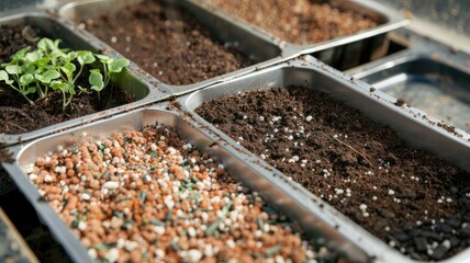 vegetable seeds with a mix of coco coir, peat, and perlite, showcasing the essential components of a healthy and fertile growing medium in a gardening setting.