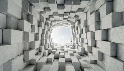 white abstract geometric background made of irregular squares with copy space in the middle 3d rendering