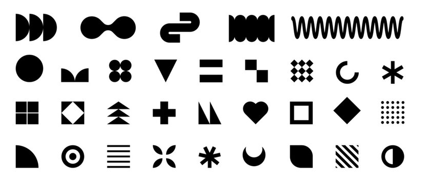 Simple primitive elements and forms PNG. Brutalist geometric shapes, symbols. Retro design element collection. Trendy contemporary minimalist style shapes.