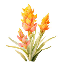 Vector illustration of a watercolor painting of a curcuma longa flower, isolated on a white background.