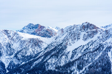 Winter landscape with snow covered Dolomites in Kronplatz, Italy