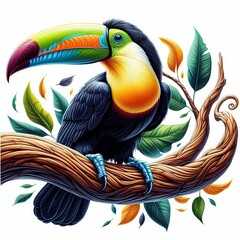 a coloured toucan on a branch
