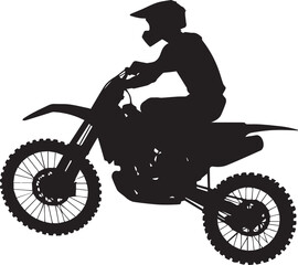 Realistic silhouette of a motocross rider, man is doing a trick, isolated on white background. Enduro motorbike sport transport. Vector illustration