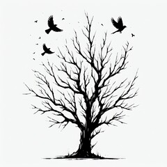 silhouette of tree with some birds