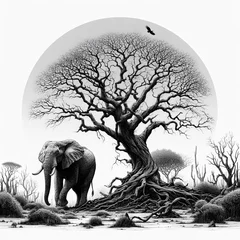 Foto op Aluminium silhouette of tree with some elephants © DanieleBennati