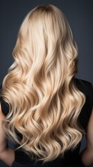 Naklejka premium Rear view of a girl with flowing long blonde hair, care and hair care concept