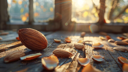 Large almonds on the table