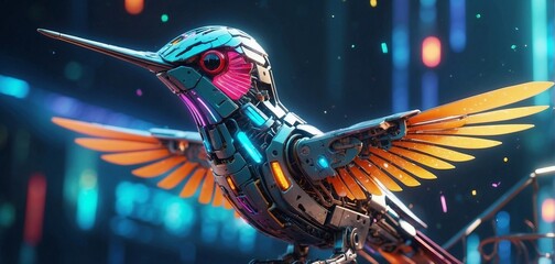 cybernetic of bird , neon in vibrant background