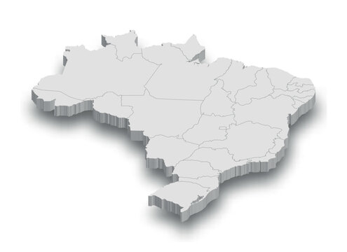 3d Brazil white map with regions isolated