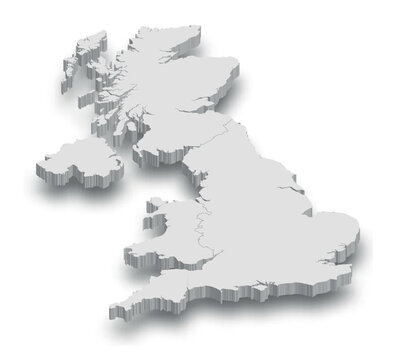 3d United Kingdom white map with regions isolated