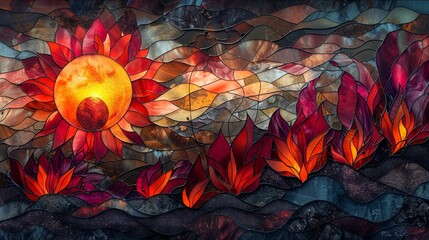Stained glass window background with colorful abstract.	