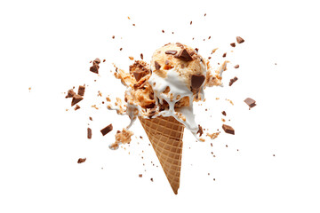 Delicious ice cream explosion isolated on transparent or white background, png