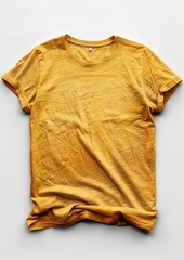 Mockup of a short sleeved t-shirt in gold color on a white blank background