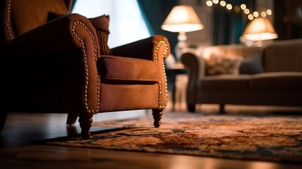 Brown leather armchair in a traditional interior
