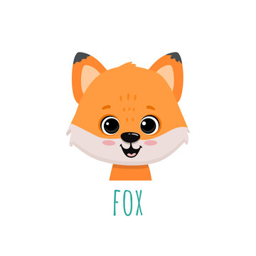 funny cartoon fox in flat style. Funny animal. Fox face for cards, magazins, banners.