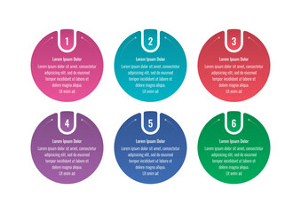 colorful circles informational template. six steps infographic template. infographic template for world of science, business, industry, technology