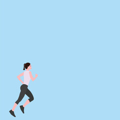 illustration of woman in sports clothing runs, jogs on color background, sports woman, runner woman