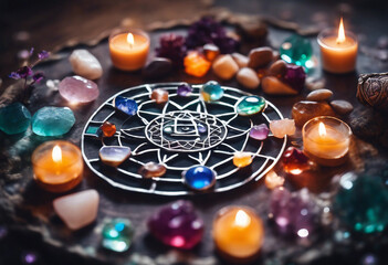 Healing chakra crystal grid therapy Rituals with gemstones and aromatherapy for wellness healing med