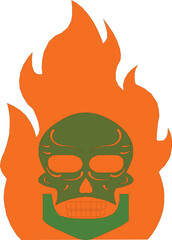 skull icon, fire skull head icon, halloween icon, danger icon, illustration of a burning fire