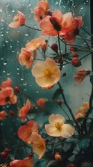 Obraz na płótnie Canvas Flowers under the rain, soft light generate ai