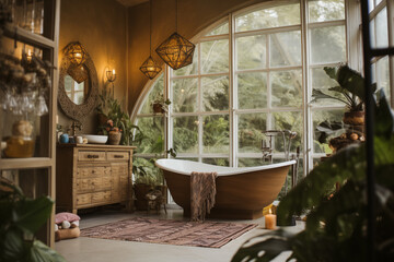 Fototapeta na wymiar Beautiful modern rustic bathroom balance with nature