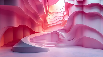Futuristic Room in Pink Colors with beautiful Lighting. Stunning Background for Product Presentation.