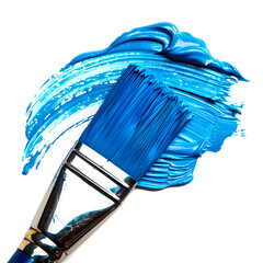 Hand painted stroke of blue paint brush isolated on white background