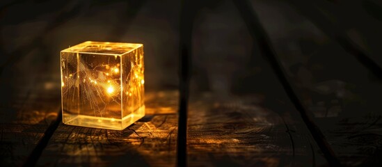 cube with glowing lights in the dark is a beacon of hope - obrazy, fototapety, plakaty