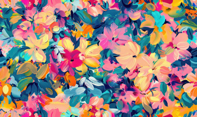 colorful impressionistic flower painting with vibrant pink and blue tones for artistic expression