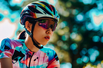 Jeune cycliste avec casque de protection et lunettes