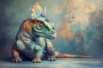 Studio portrait of a colorful baby dragon or a lizard. Close view on color background - 741906731