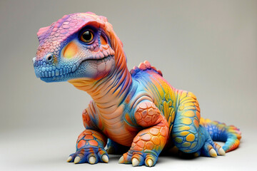 Studio portrait of a colorful baby dragon or a lizard. Close view on color background - 741906741