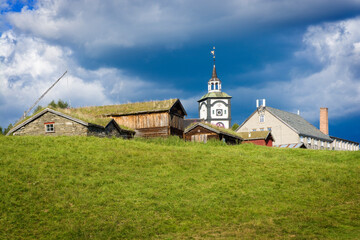 Historical wooden houses in the mining town of Røros, Norway