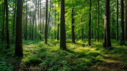 Obraz premium Woodland Serenity Serene Forest at Sunrise