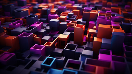Fototapeta premium The orange and purple geometric shapes are arranged in blocks. Generative AI