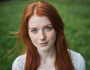 A charming red-haired girl with freckles. Portrait