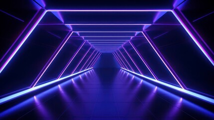 3d abstract background with neon lights. Empty stage. Neon tunnel