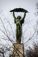 Liberty Statue built on Gellert Hill, overlooking city of Budapest, Hungary