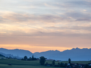 Mountains at sunset in Allgovia, Germany.. - 741912521