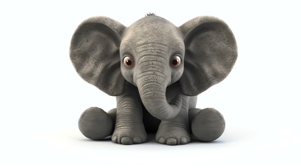 An adorable 3D elephant with its playful trunk raised, exuding cuteness and charm, placed on a pristine white background, perfect for any project needing a touch of whimsy.