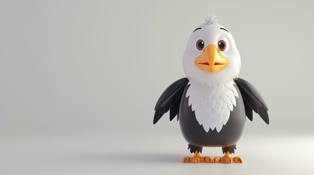A captivating 3D rendering of a cute eagle in flight, showcasing stunning details and lifelike textures against a pure white background. This delightful stock image promises to add a touch o