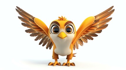 A delightful 3D illustration of a cute and enchanting harpy, featuring vibrant colors and meticulous details. This magical creature stands gracefully on a pristine white background, ready to - obrazy, fototapety, plakaty