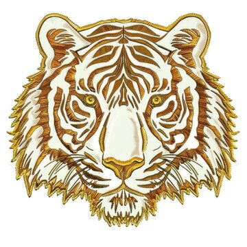 A drawing of a tiger's head on a white background Embroidery on white background