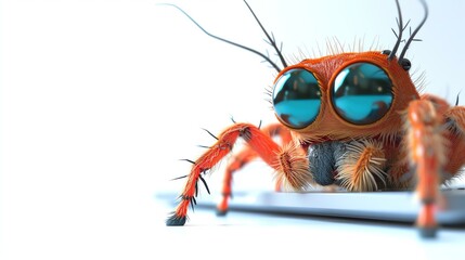 A delightful 3D spider, adorned with an adorable smile and equipped with multiple legs, showcasing its expertise as a skilled web developer. This creative and charming stock image represents