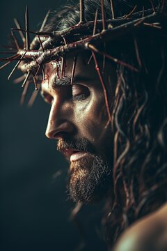 Jesus Christ our father with a crown of thorns