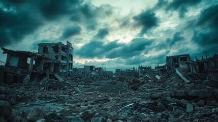 ruins of a destroyed building or demolished houses - obrazy, fototapety, plakaty