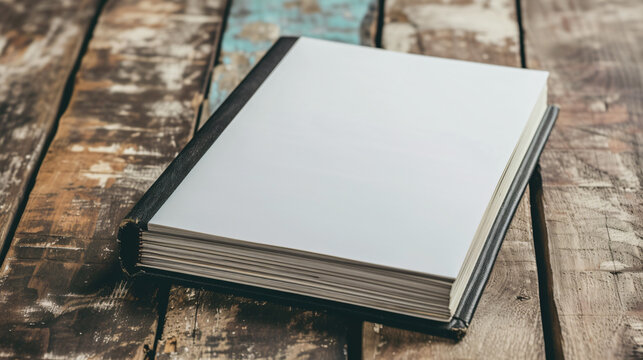 A versatile hardcover book mockup placed on a rustic wooden table, showcasing endless creative design opportunities with its completely blank cover. Let your imagination run wild with this c